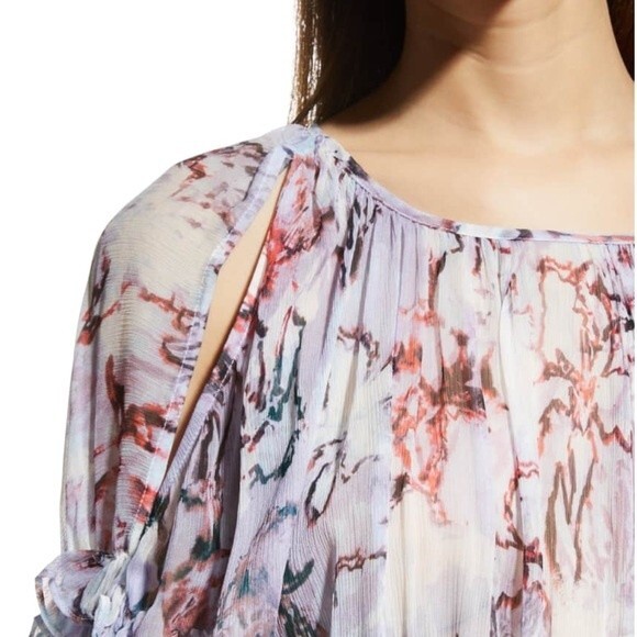 NWT IRO Jozefa Abstract Print Cut-Out Ruffle Pleated Blouse Size 36 EU 6 US NEW - Picture 9 of 14